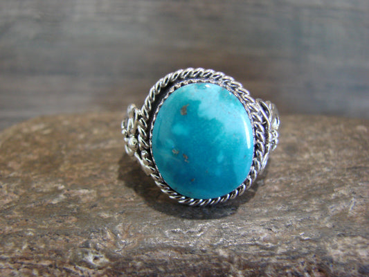 Native American Sterling Silver & Turquoise Feather Ring by Saunders - Size 12.5