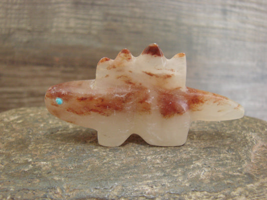 Native American Zuni Indian Hand Carved Alabaster Lizard Fetish - B. Phillips