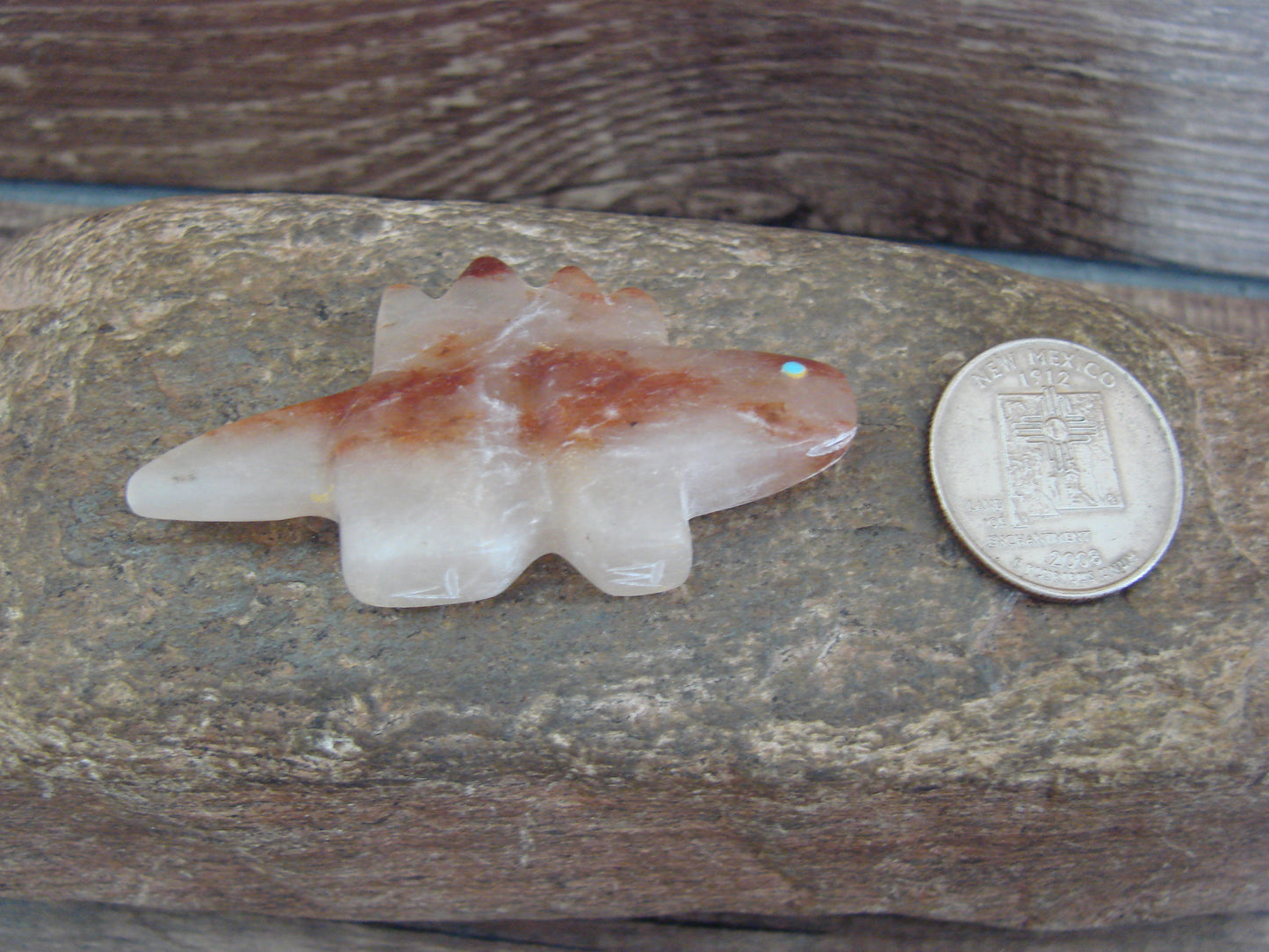 Native American Zuni Indian Hand Carved Alabaster Lizard Fetish - B. Phillips
