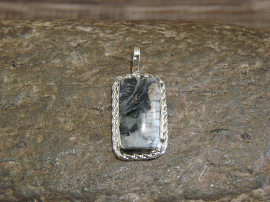 Native American Sterling Silver & White Buffalo Turquoise Pendant - Benally