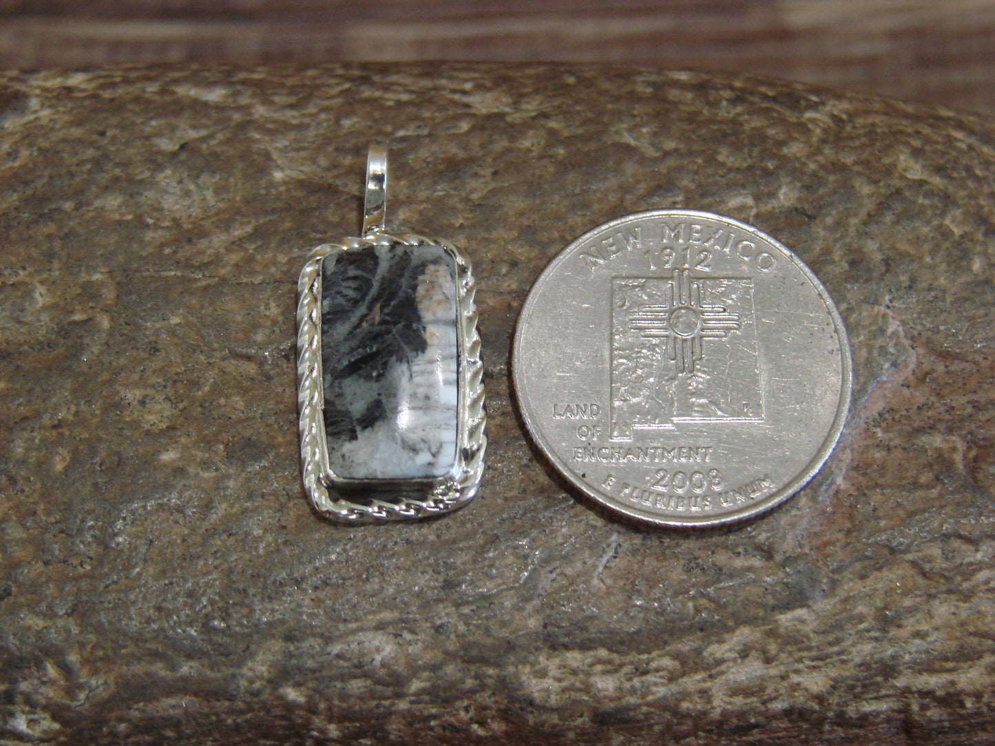 Native American Sterling Silver & White Buffalo Turquoise Pendant - Benally