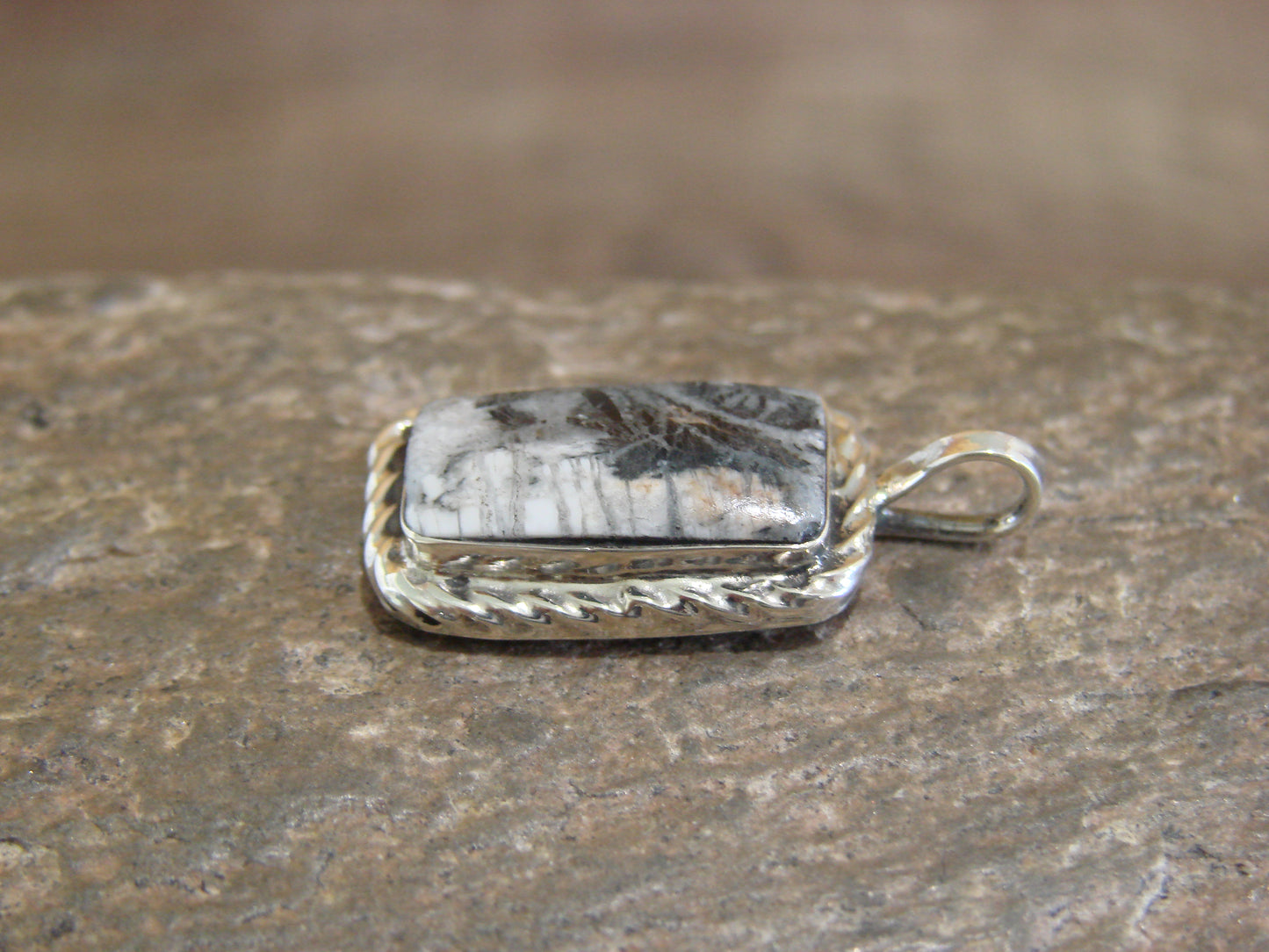 Native American Sterling Silver & White Buffalo Turquoise Pendant - Benally