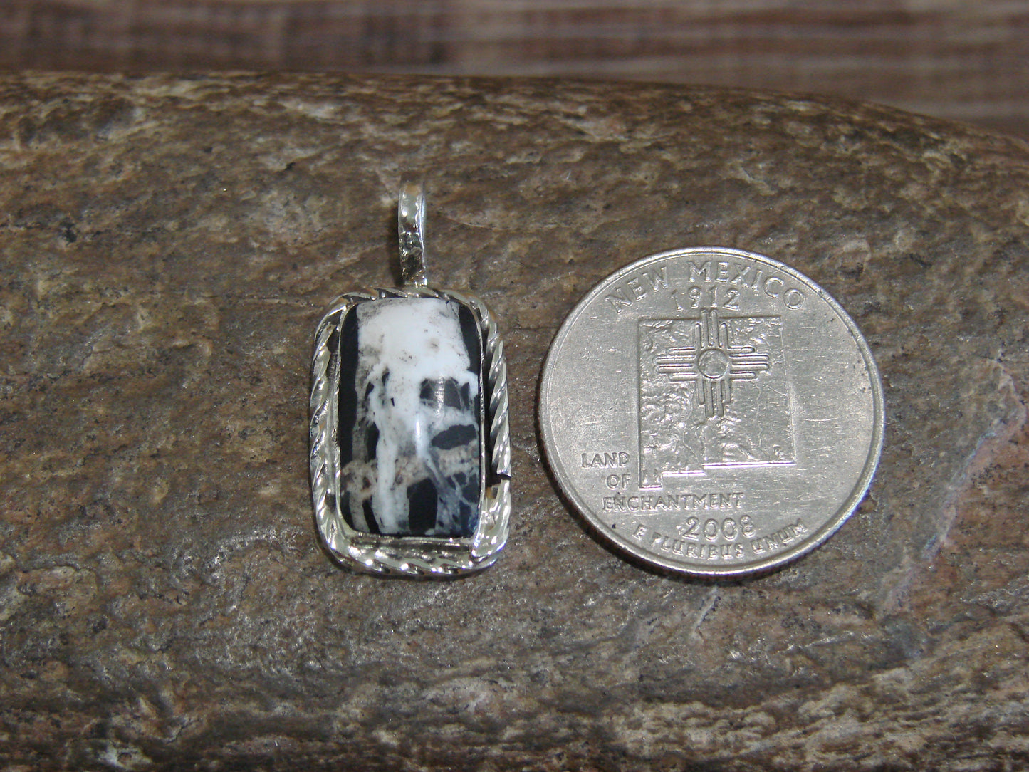 Native American Sterling Silver & White Buffalo Turquoise Pendant - Benally