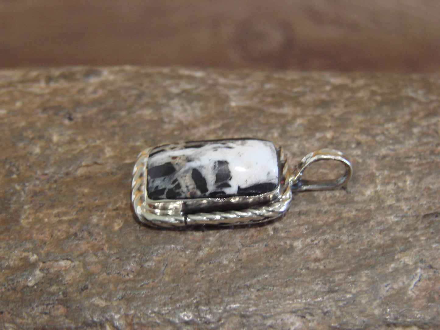 Native American Sterling Silver & White Buffalo Turquoise Pendant - Benally