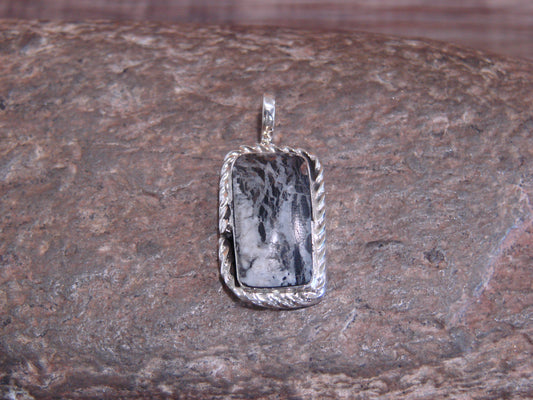 Native American Sterling Silver & White Buffalo Turquoise Pendant - Benally