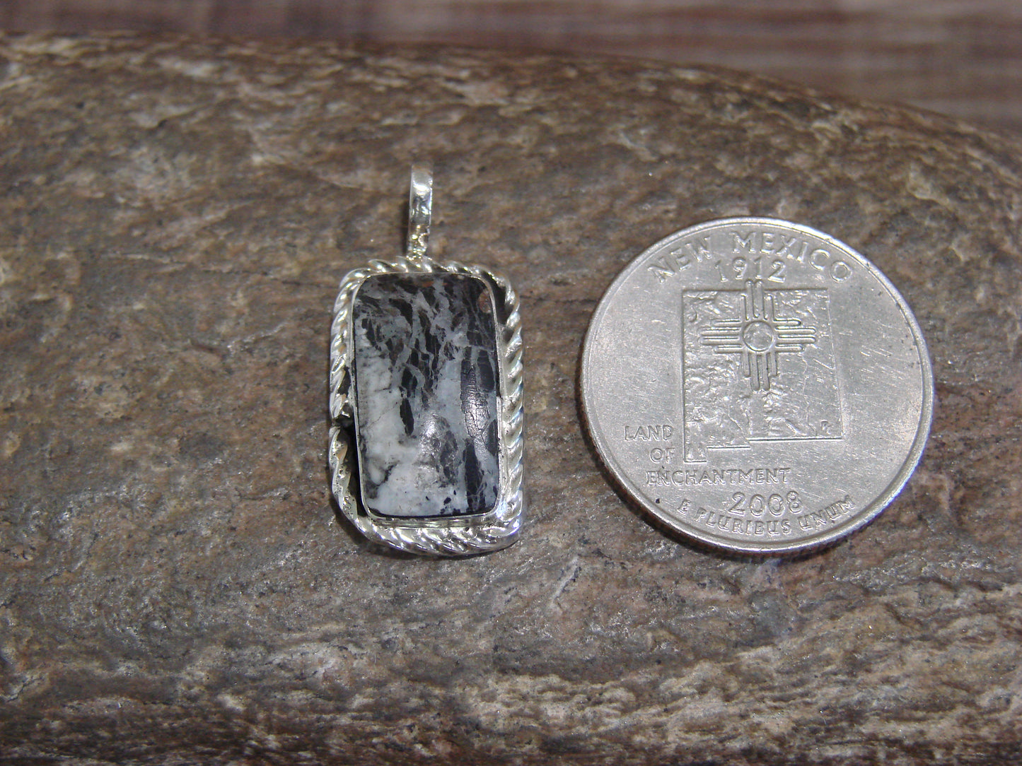 Native American Sterling Silver & White Buffalo Turquoise Pendant - Benally