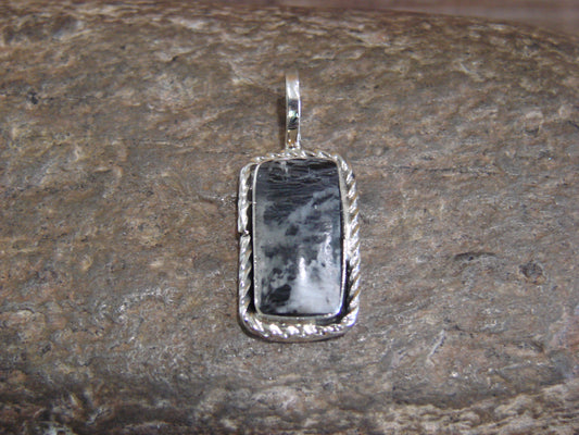 Native American Sterling Silver & White Buffalo Turquoise Pendant - Benally