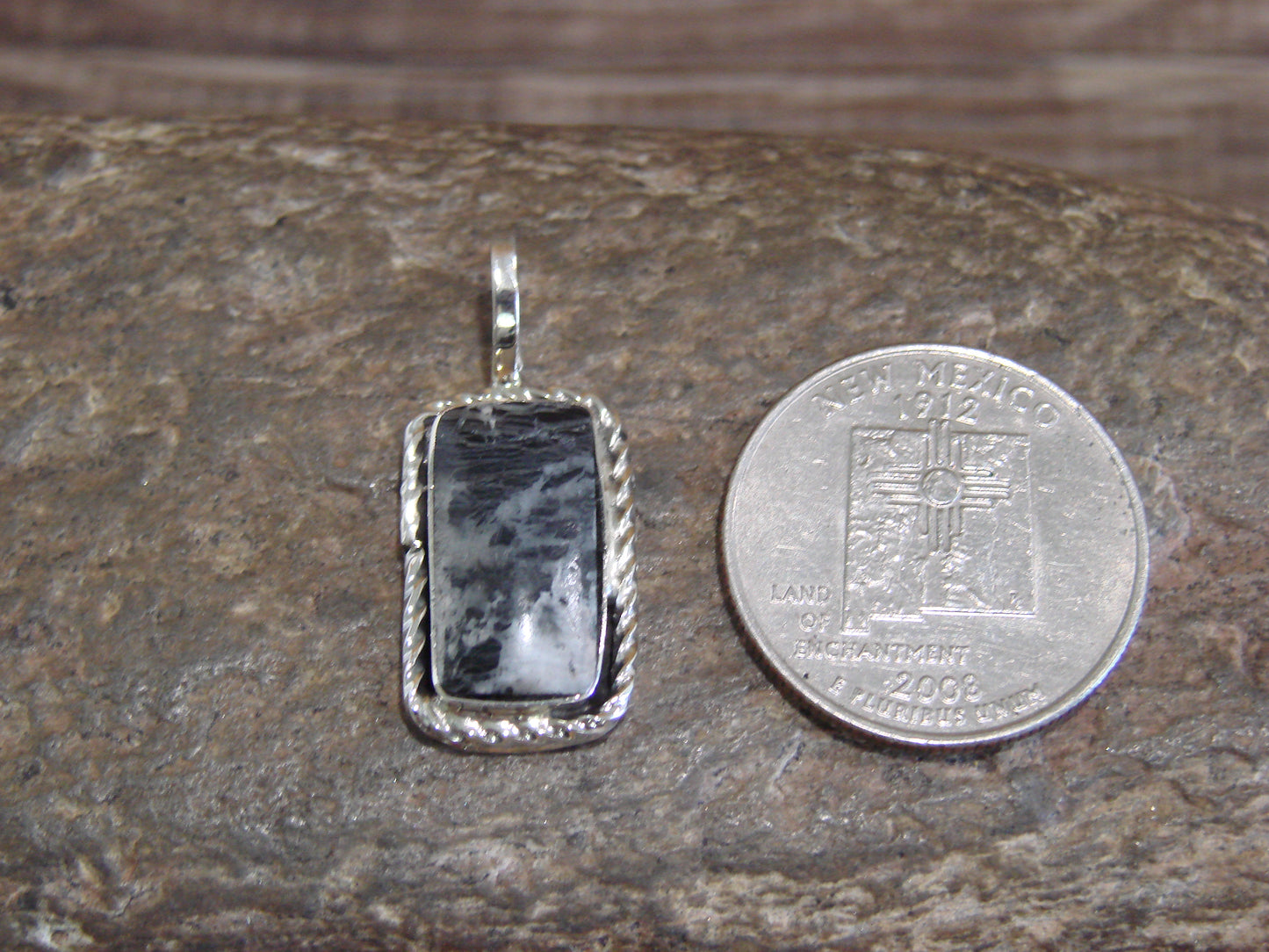 Native American Sterling Silver & White Buffalo Turquoise Pendant - Benally