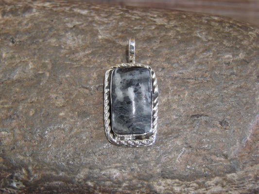 Native American Sterling Silver & White Buffalo Turquoise Pendant - Benally