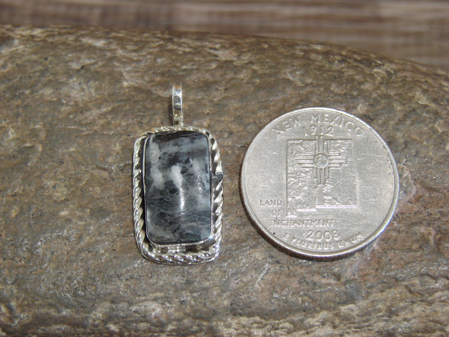 Native American Sterling Silver & White Buffalo Turquoise Pendant - Benally