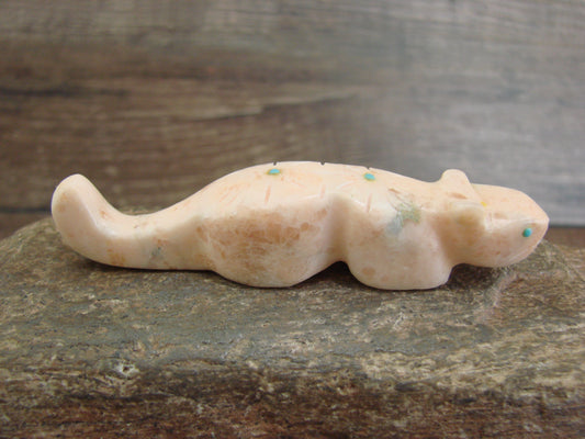Native American Zuni Indian Hand Carved Alabaster Mountain Lion Fetish - B. Phillips