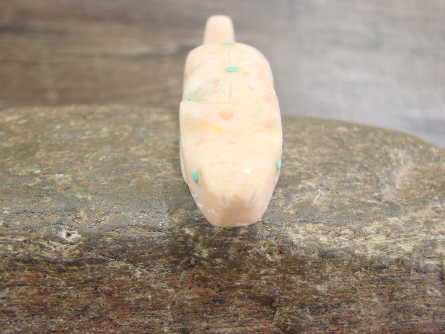 Native American Zuni Indian Hand Carved Alabaster Mountain Lion Fetish - B. Phillips