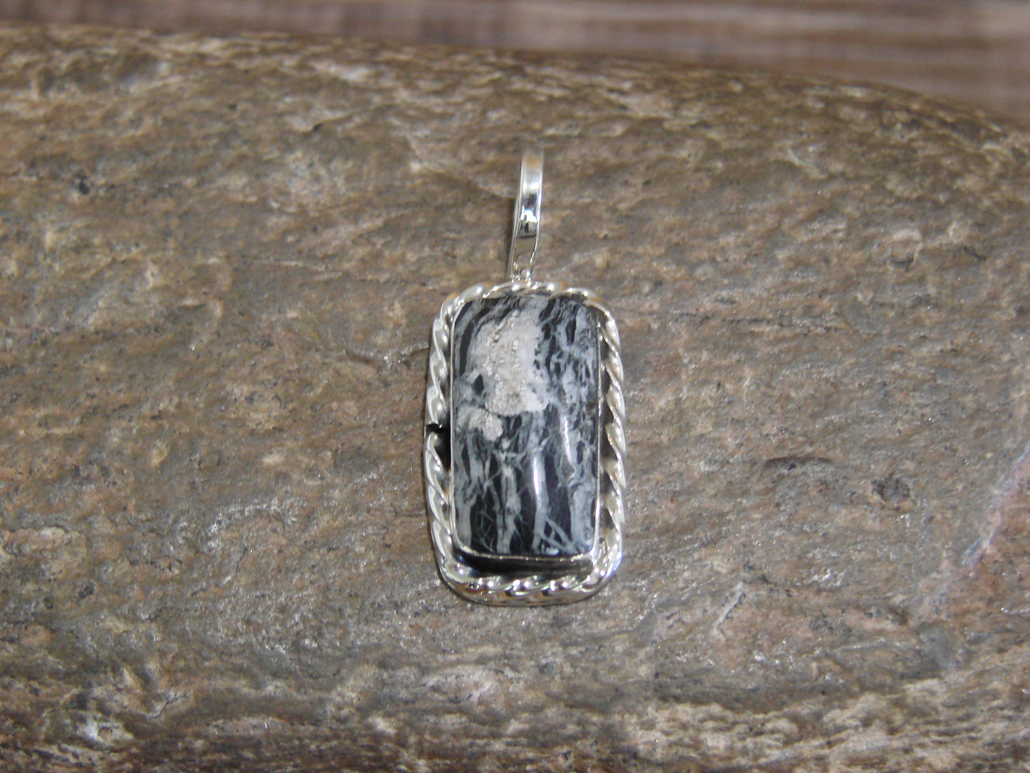 Native American Sterling Silver & White Buffalo Turquoise Pendant - Benally