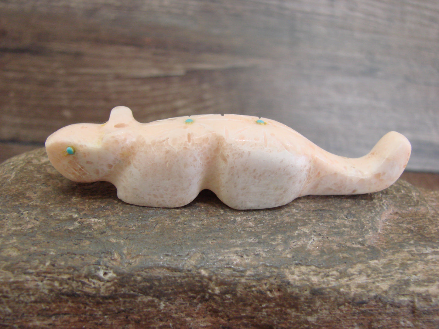 Native American Zuni Indian Hand Carved Alabaster Mountain Lion Fetish - B. Phillips