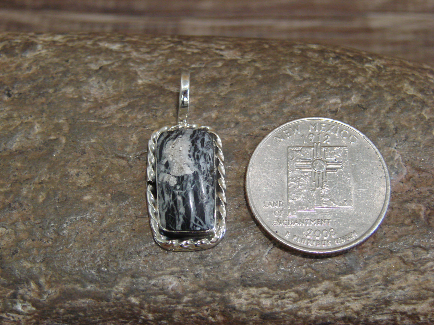 Native American Sterling Silver & White Buffalo Turquoise Pendant - Benally
