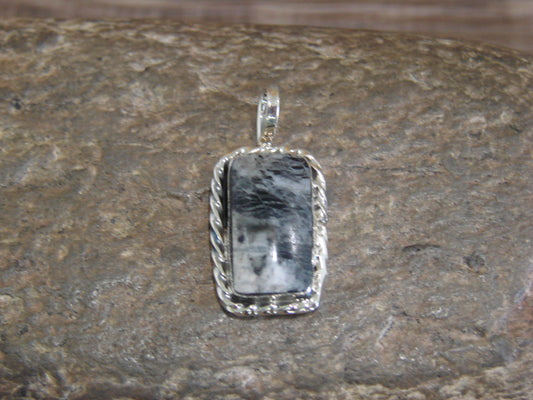 Native American Sterling Silver & White Buffalo Turquoise Pendant - Benally