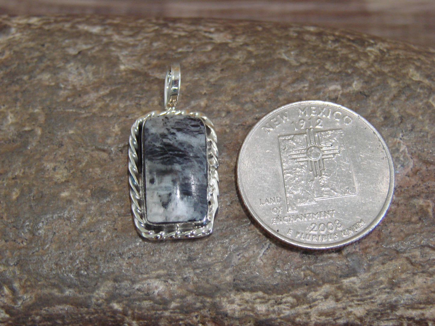 Native American Sterling Silver & White Buffalo Turquoise Pendant - Benally