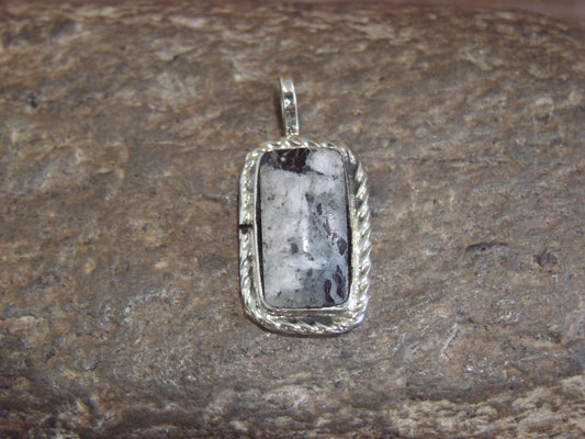 Native American Sterling Silver & White Buffalo Turquoise Pendant - Benally