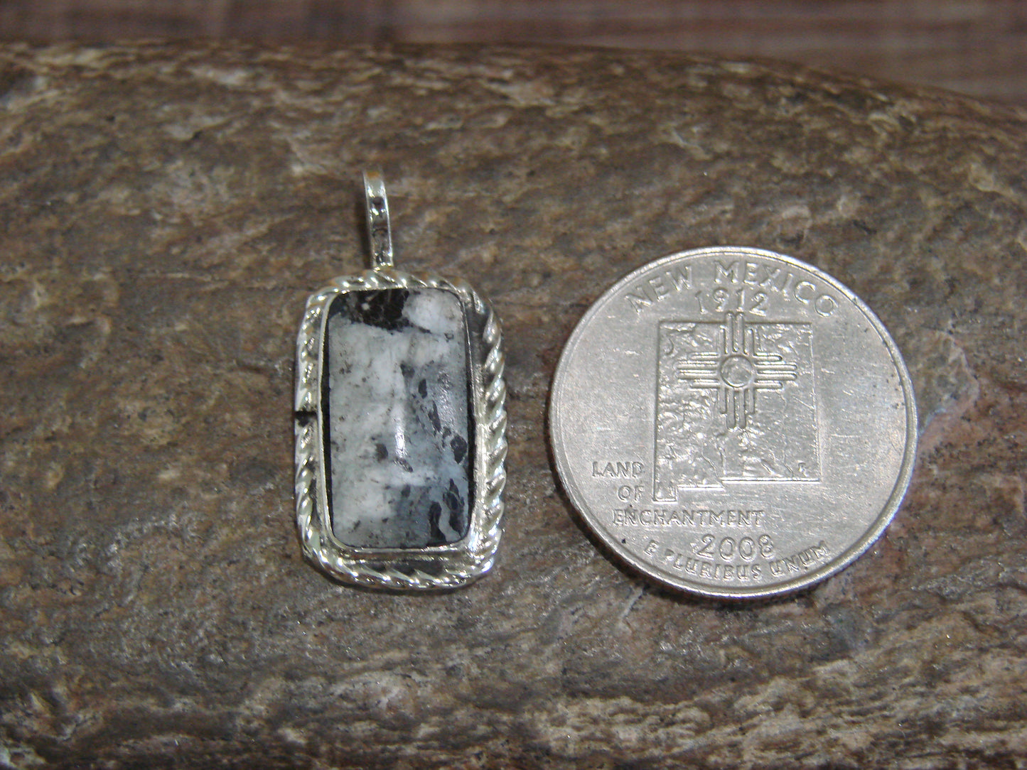 Native American Sterling Silver & White Buffalo Turquoise Pendant - Benally
