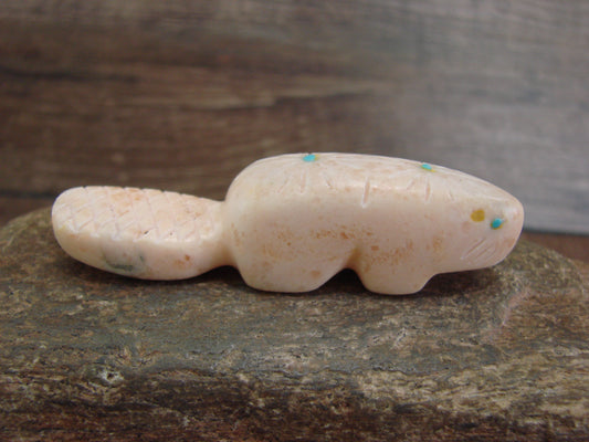 Native American Zuni Indian Hand Carved Alabaster Beaver Fetish - B. Phillips