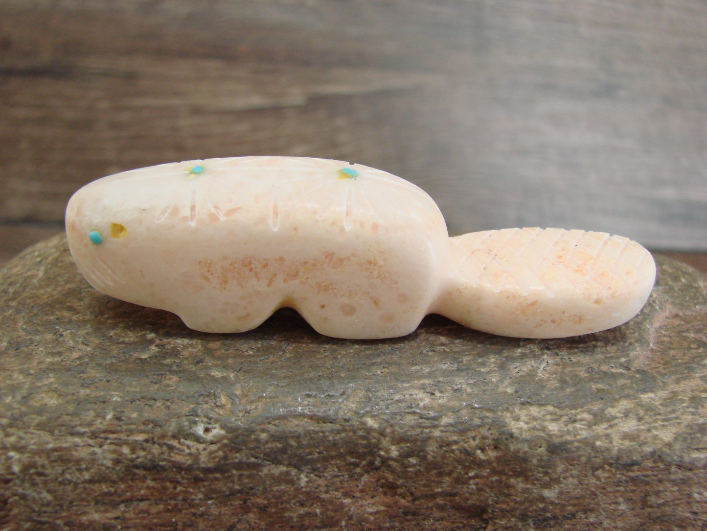 Native American Zuni Indian Hand Carved Alabaster Beaver Fetish - B. Phillips