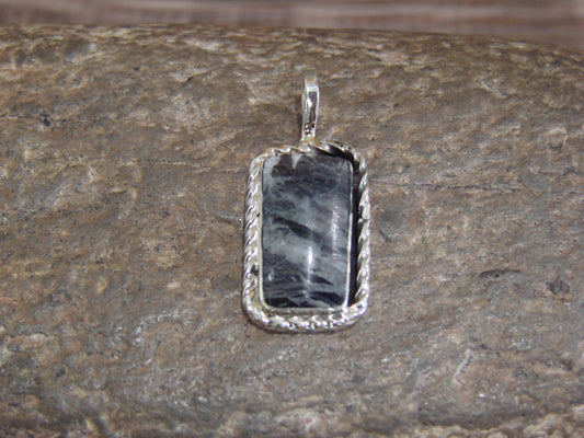 Native American Sterling Silver & White Buffalo Turquoise Pendant - Benally