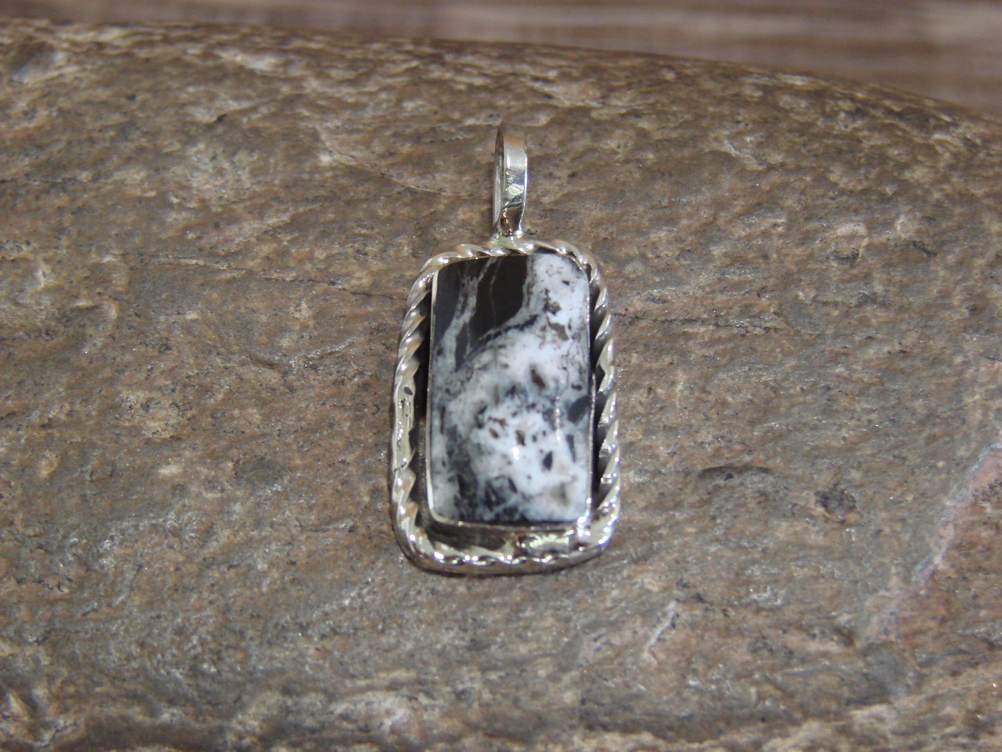 Native American Sterling Silver & White Buffalo Turquoise Pendant - Benally