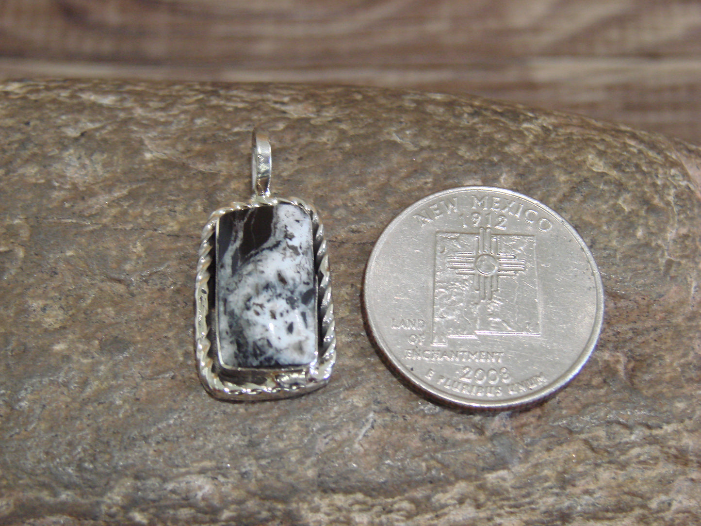 Native American Sterling Silver & White Buffalo Turquoise Pendant - Benally