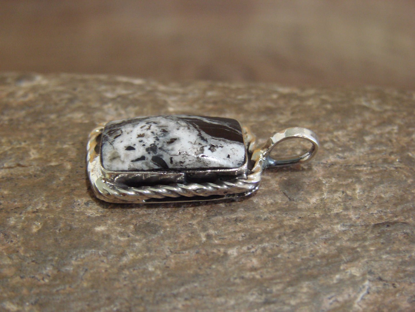 Native American Sterling Silver & White Buffalo Turquoise Pendant - Benally