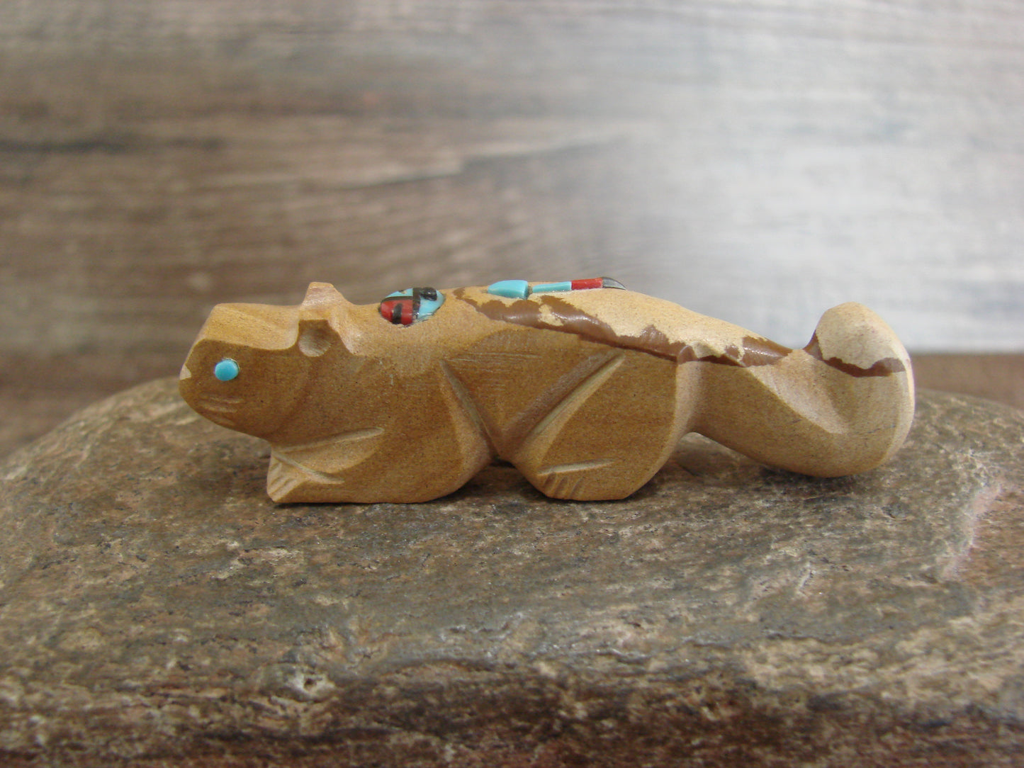 Native American Zuni Indian Jasper Heartline Mountain Lion Fetish by Laate