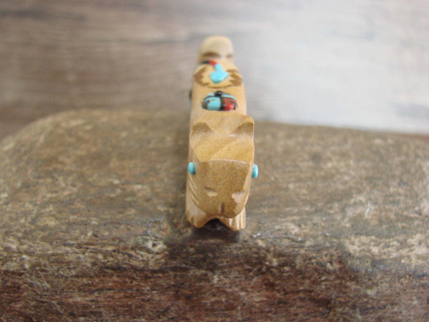 Native American Zuni Indian Jasper Heartline Mountain Lion Fetish by Laate