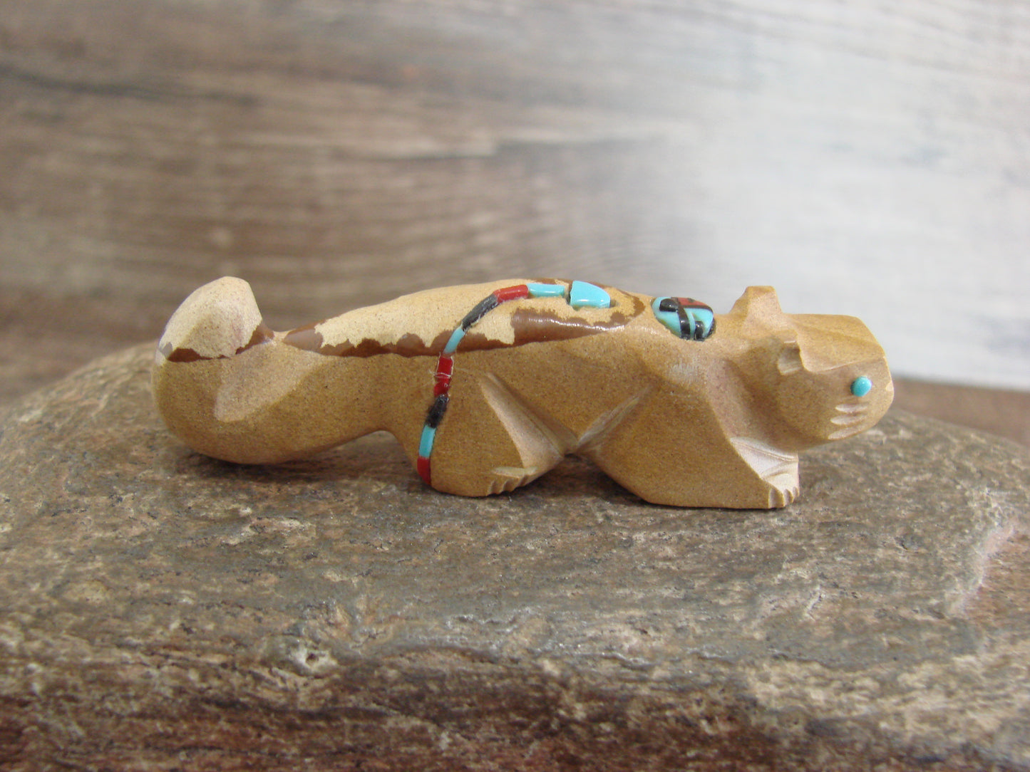 Native American Zuni Indian Jasper Heartline Mountain Lion Fetish by Laate