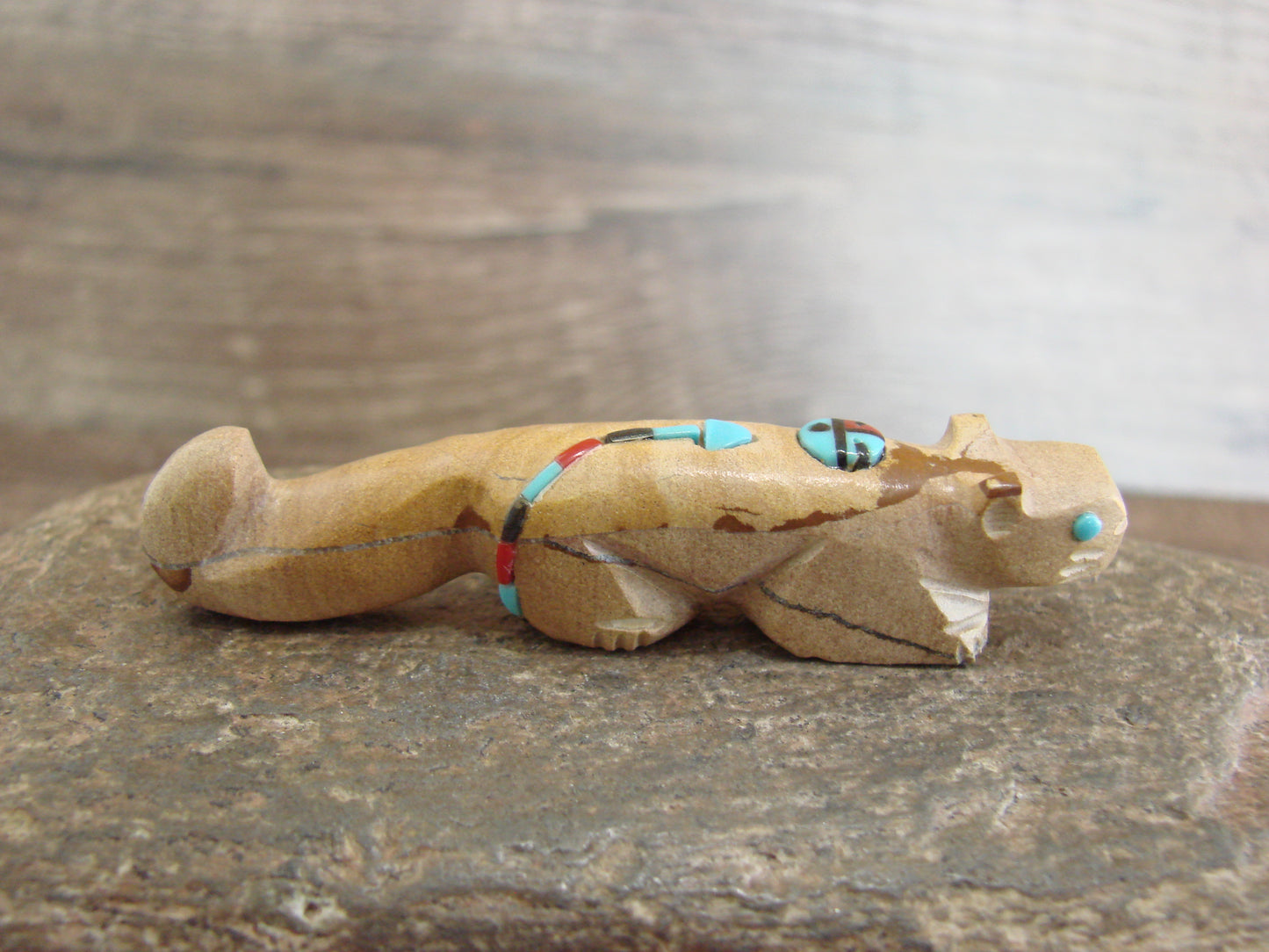 Native American Zuni Indian Jasper Heartline Mountain Lion Fetish by Laate