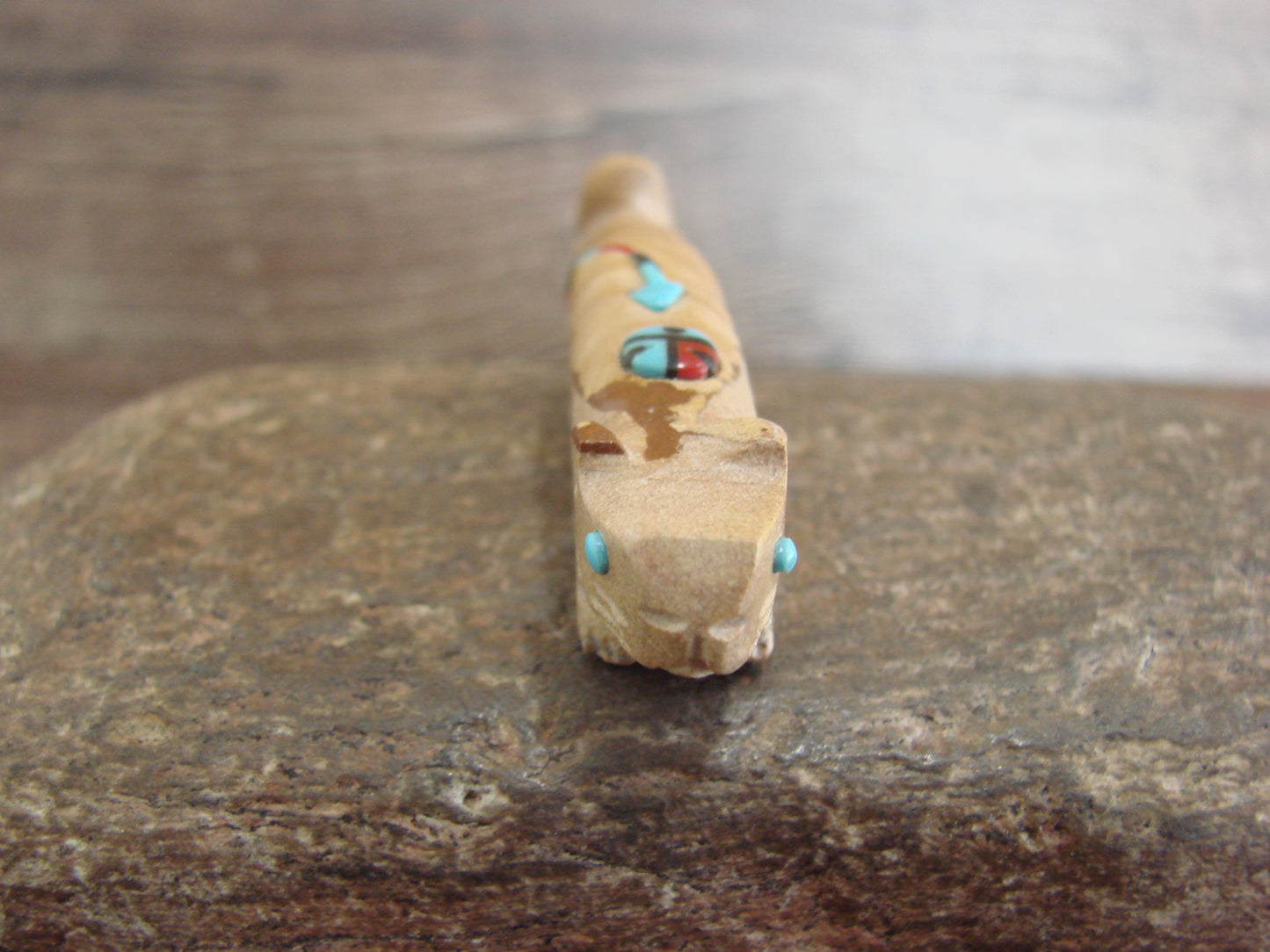 Native American Zuni Indian Jasper Heartline Mountain Lion Fetish by Laate