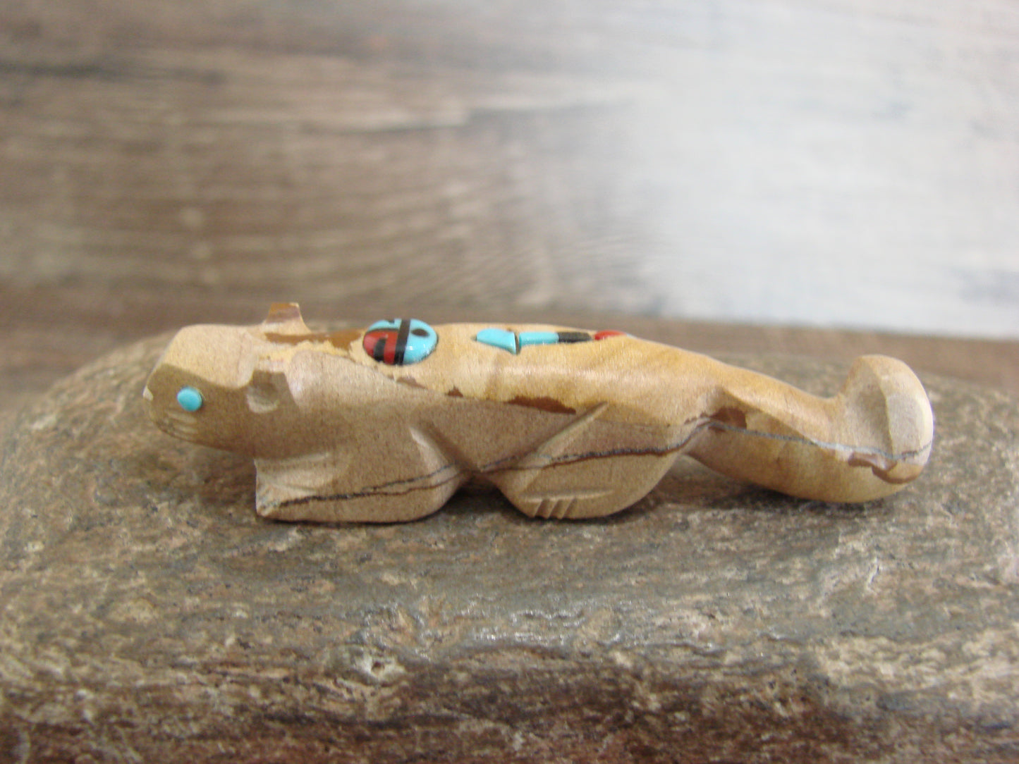 Native American Zuni Indian Jasper Heartline Mountain Lion Fetish by Laate