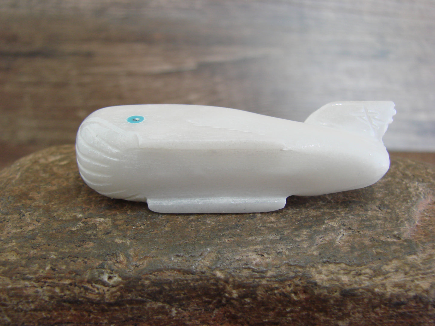 Native American Zuni Indian Marble Whale Fetish by Tsethlikai