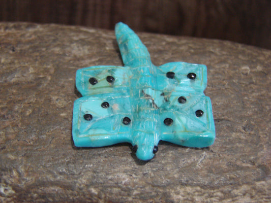 Native American Zuni Hand Carved Turquoise Dragonfly Fetish- Latte