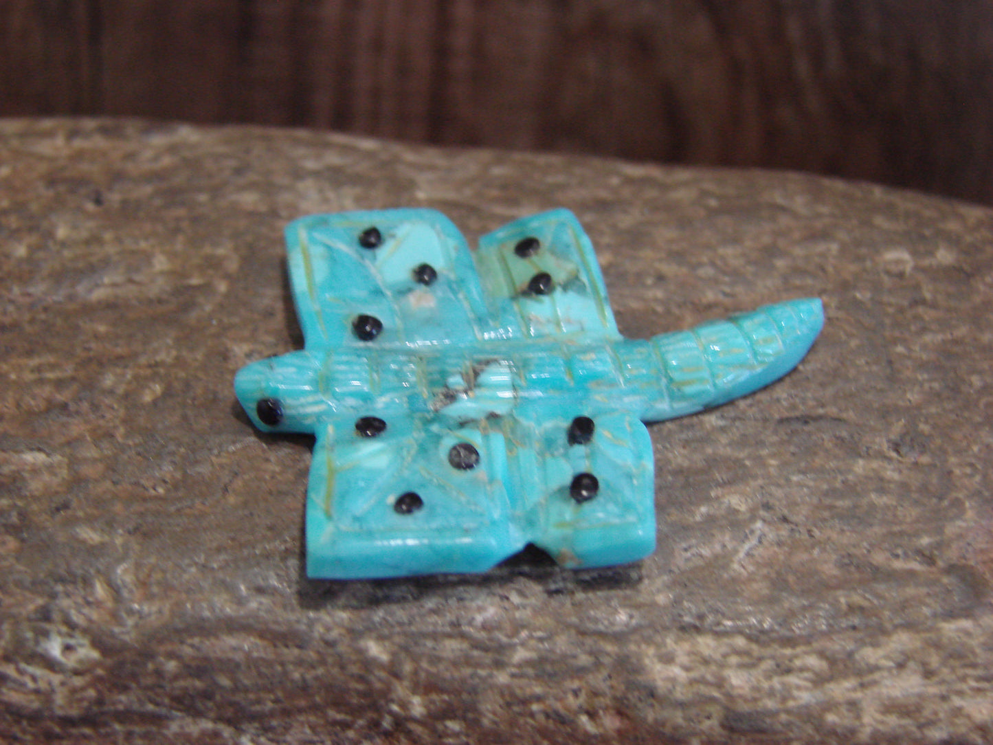 Native American Zuni Hand Carved Turquoise Dragonfly Fetish- Latte