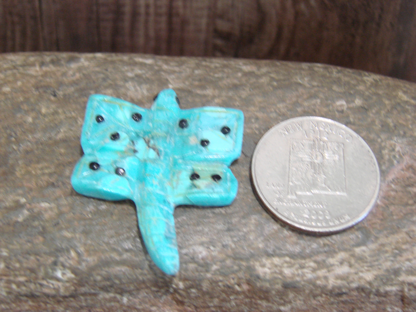 Native American Zuni Hand Carved Turquoise Dragonfly Fetish- Latte