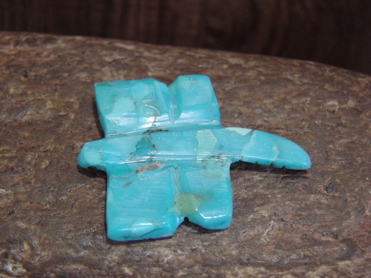 Native American Zuni Hand Carved Turquoise Dragonfly Fetish- Latte