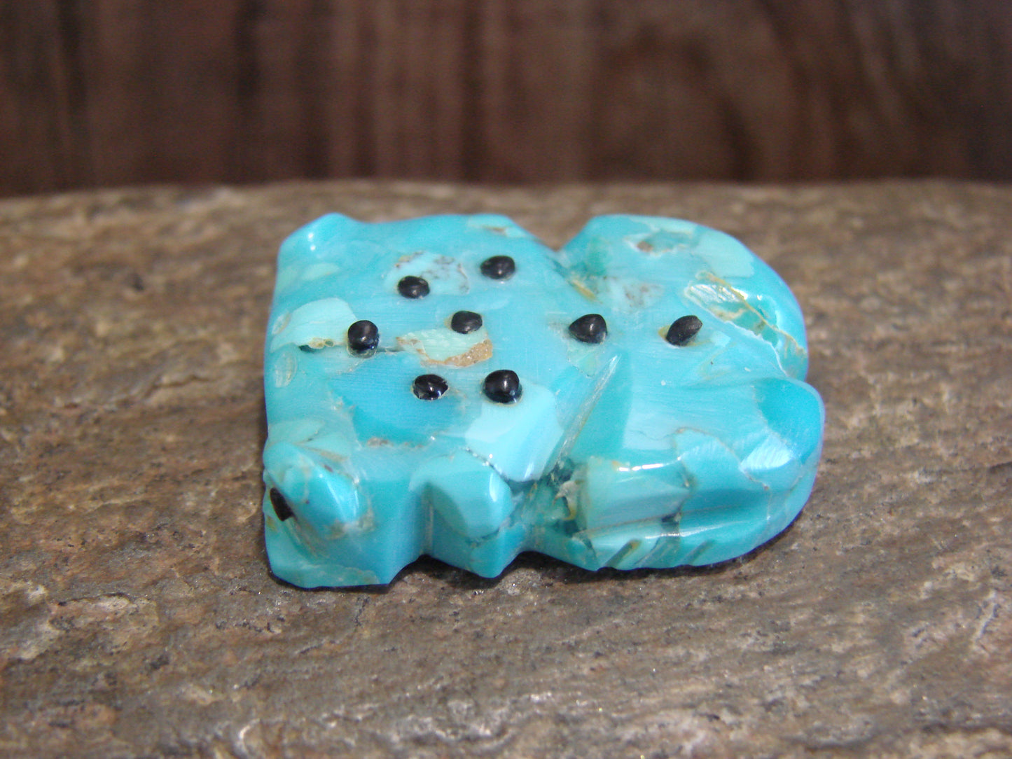 Native American Zuni Hand Carved Turquoise Frog Fetish- Latte