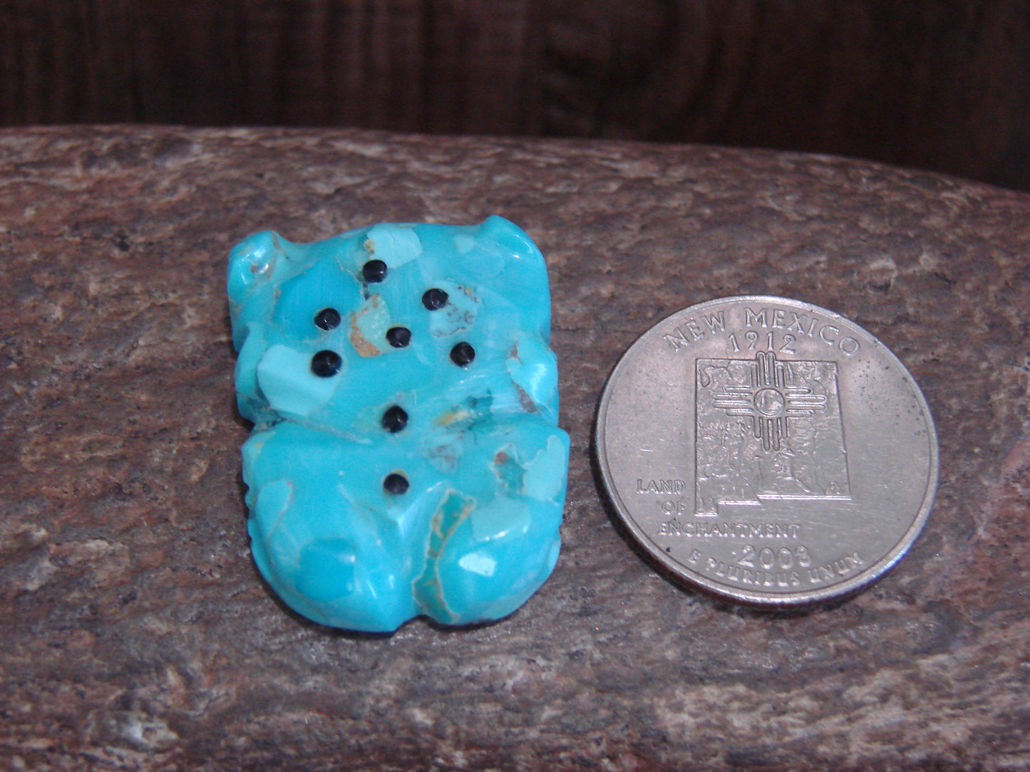 Native American Zuni Hand Carved Turquoise Frog Fetish- Latte