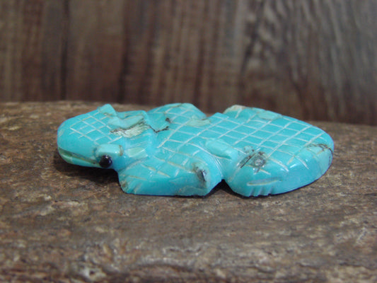 Native American Zuni Hand Carved Turquoise Horned Lizard Fetish- Latte