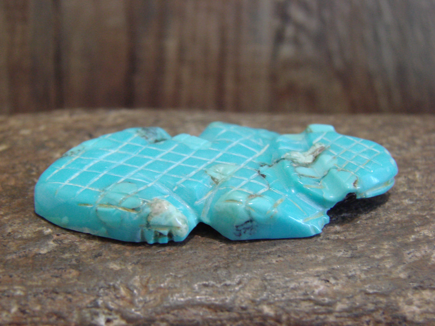 Native American Zuni Hand Carved Turquoise Horned Lizard Fetish- Latte