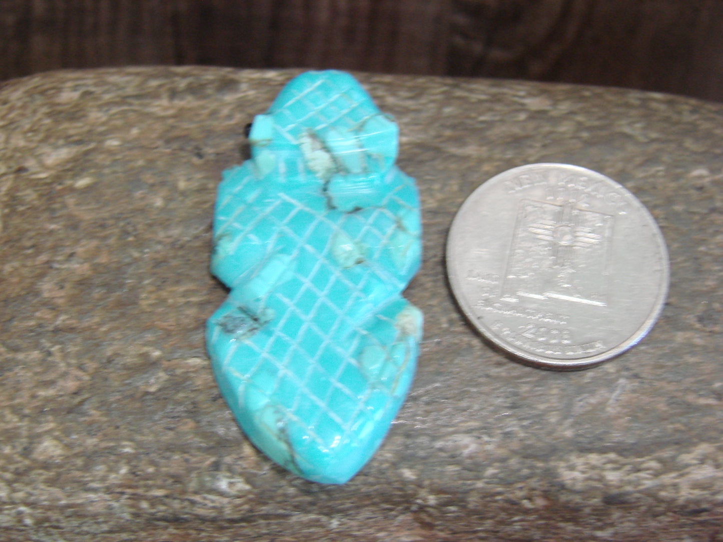 Native American Zuni Hand Carved Turquoise Horned Lizard Fetish- Latte
