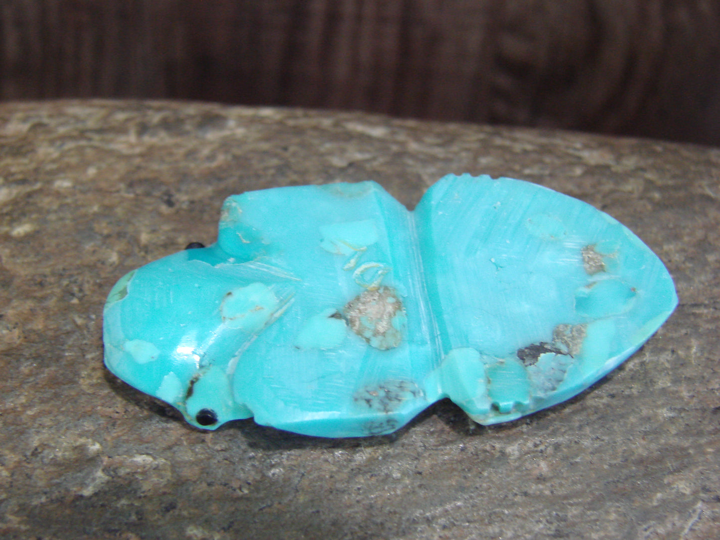 Native American Zuni Hand Carved Turquoise Horned Lizard Fetish- Latte