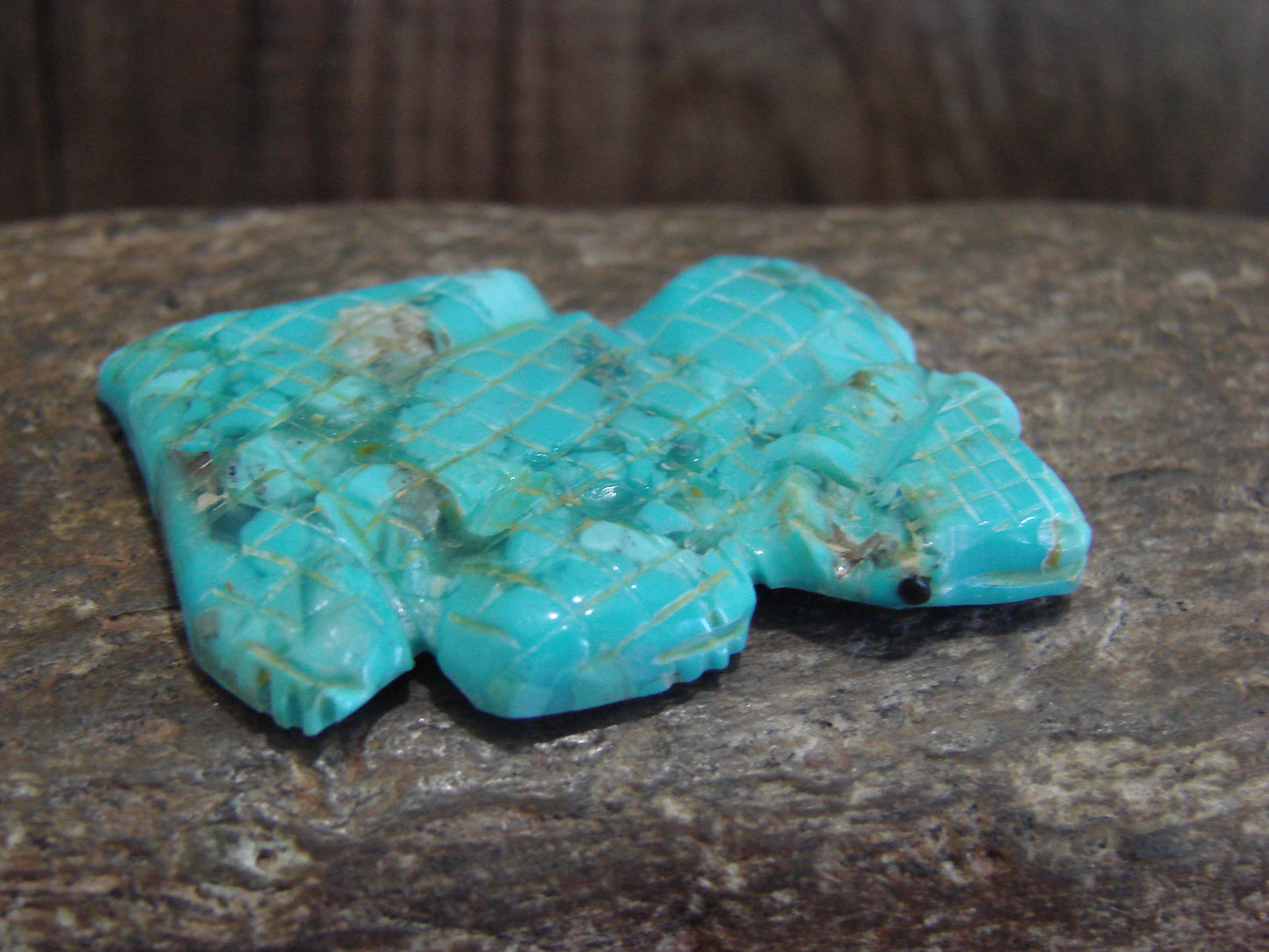 Native American Zuni Hand Carved Turquoise Horned Lizard Fetish- Latte