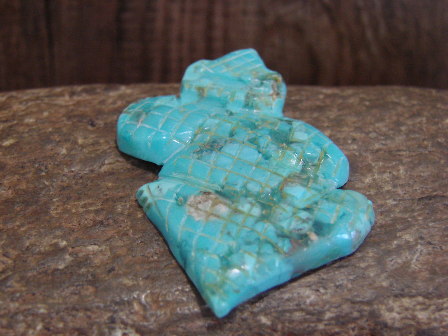 Native American Zuni Hand Carved Turquoise Horned Lizard Fetish- Latte