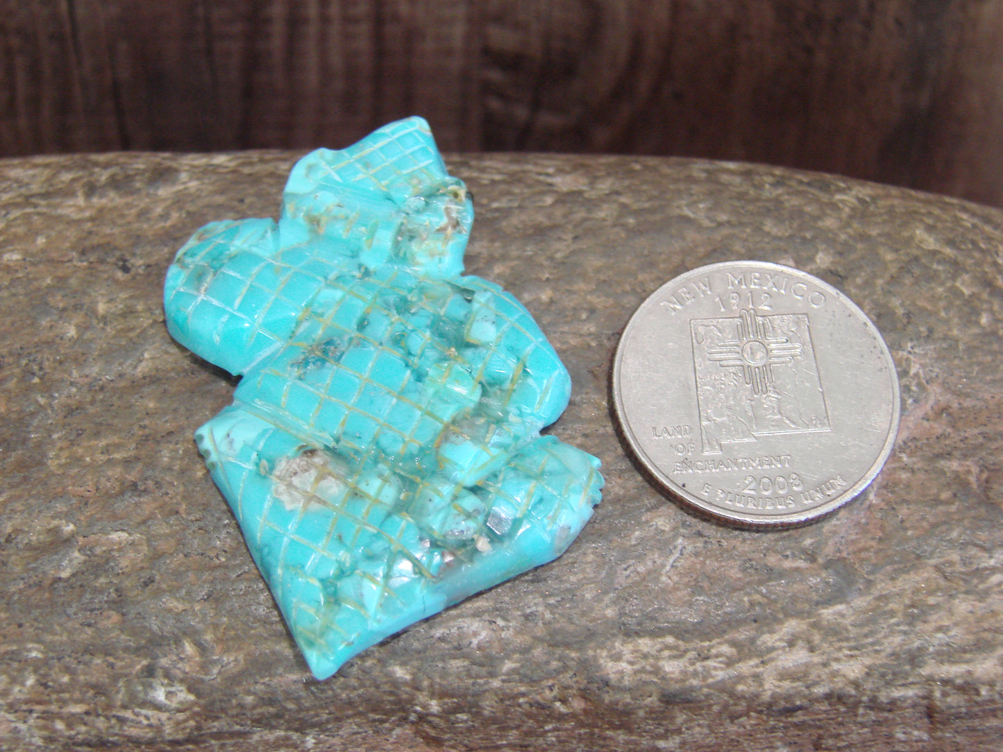 Native American Zuni Hand Carved Turquoise Horned Lizard Fetish- Latte