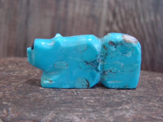 Native American Zuni Hand Carved Turquoise Bear Fetish- Latte